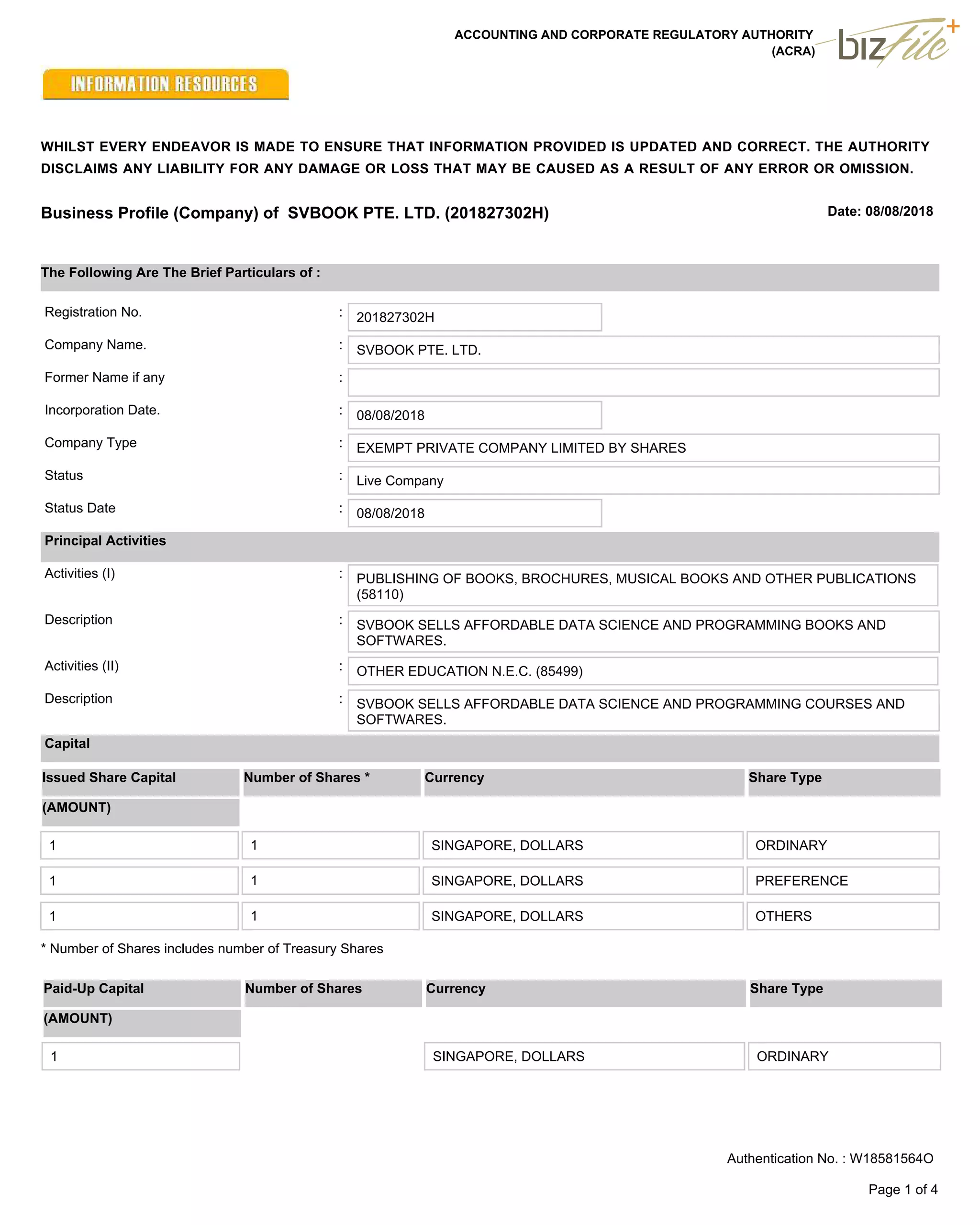 SVbook Pte. Ltd. Registration | PDF