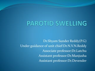 Dr.Shyam Sunder Reddy(P.G)
Under guidance of unit chief:Dr.N.V.N.Reddy
Associate professor:Dr.Latchu
Assistant professor:Dr.Manjusha
Assistant professor:Dr.Devender
 