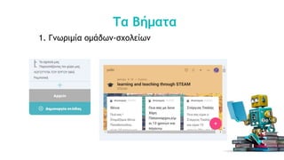 Τα Βήματα
1. Γνωριμία ομάδων-σχολείων
 