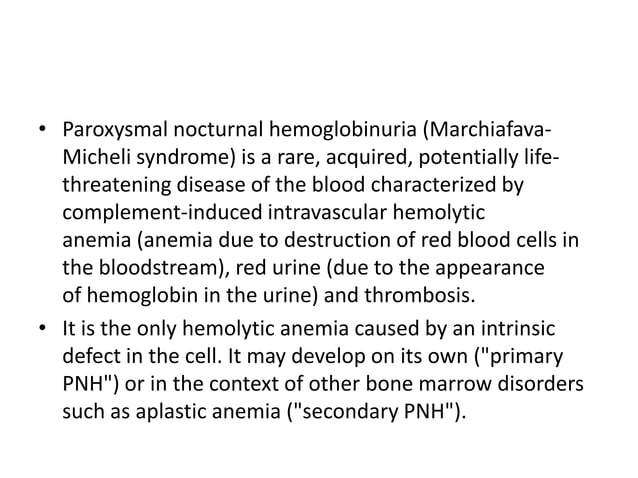 Paroxysmal nocturnal hemoglobinuria | PPTX | Blood Disorders | Diseases ...