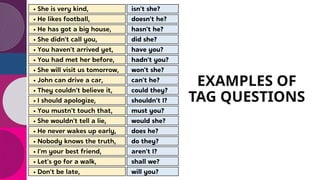 Tag Answers Examples Mastering Tag Questions in English: Structure and Usage Explained | PPTX