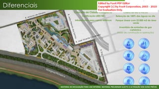 Diferenciais
                            Conceito de Cidade Compacta                       Coleta de lixo a vácuo
                                    Certificação LEED ND              Retenção de 100% das águas no site
                             Infraestrutura para carros elétricos     Parque Linear com 22.000 m2 de área
                                                                                     verde
                                                                           Inventário de emissões de gas
                                                                                     carbônico
                                                                        (fases de construção e operação)




               MATERIAL DE DIVULGAÇÃO PARA USO INTERNO. MATERIAL PRELIMINAR SUJEITO A ALTERAÇÃO SEM AVISO PRÉVIO.
 