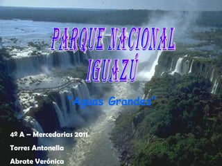 “ Aguas Grandes” Parque Nacional  IGUAZÚ 4º A – Mercedarias 2011 Torres Antonella Abrate Verónica 