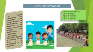 •Libres de la competición
•Libres para crear
•Libres de exclusión
•Libres de elección
•Libres de agresión
JUEGO COOPERATIVO
 