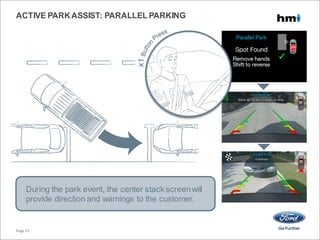 During the park event, the center stack screenwill
provide direction and warnings to the customer.
ACTIVE PARKASSIST: PARALLEL PARKING
Page 73
 