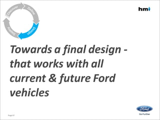 Towards a final design -
that works with all
current & future Ford
vehicles
Page 87
 