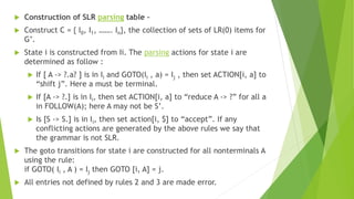 Parsing LL(1), SLR, LR(1) | PPTX | Programming Languages | Computing
