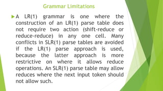 Parsing LL(1), SLR, LR(1) | PPTX | Programming Languages | Computing