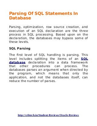 Parsing of sql statements in database