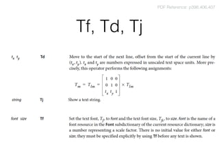 Tf, Td, Tj
PDF Reference: p398,406,407
 