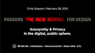 Anonymity & Privacy in the digital, public sphere.