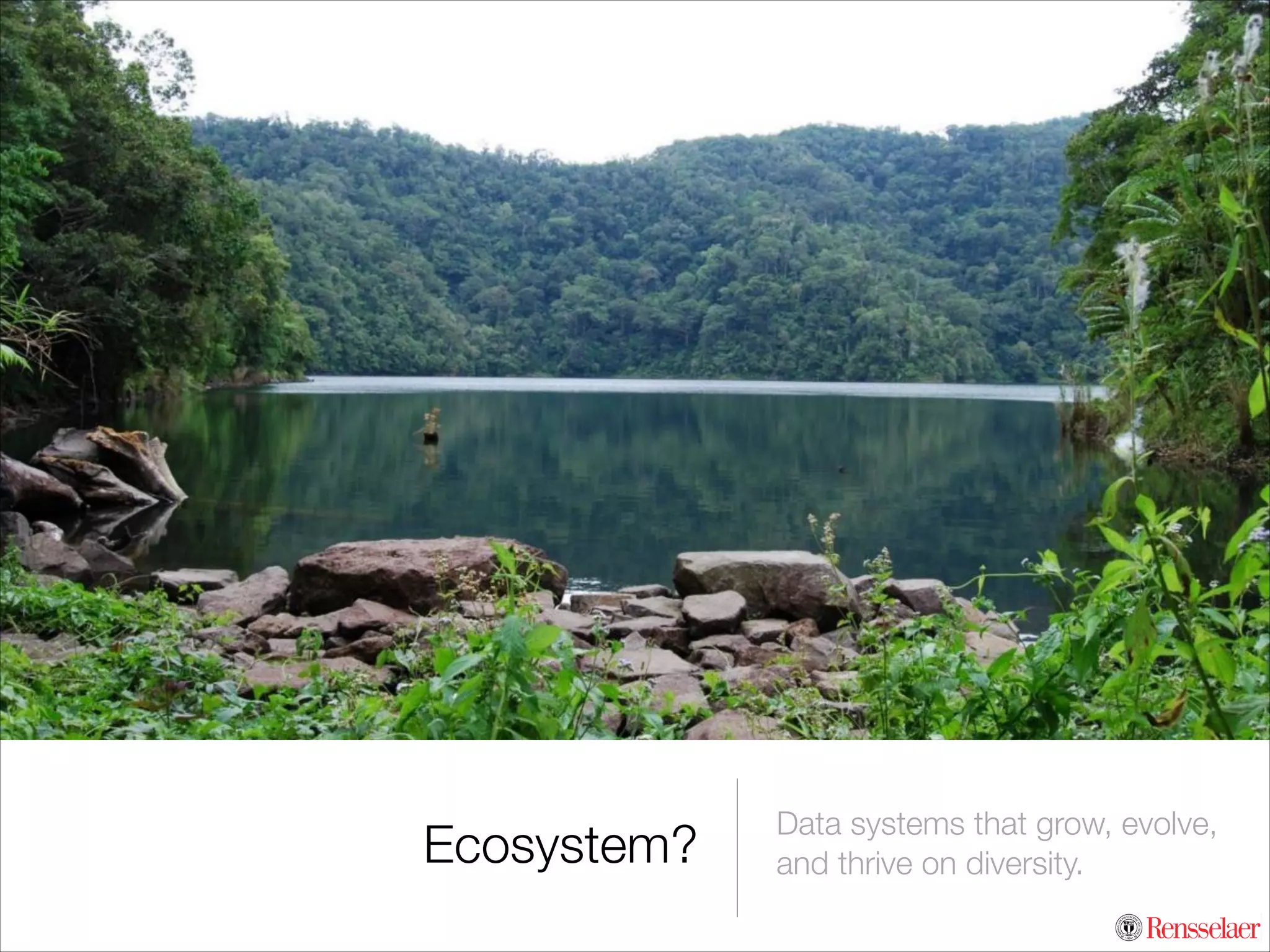 Ecosystem?

Data systems that grow, evolve,
and thrive on diversity.

 