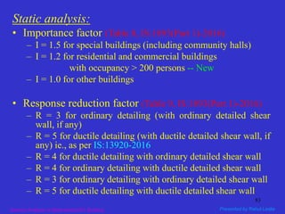 Part-I: Seismic Analysis/Design of Multi-storied RC Buildings using ...