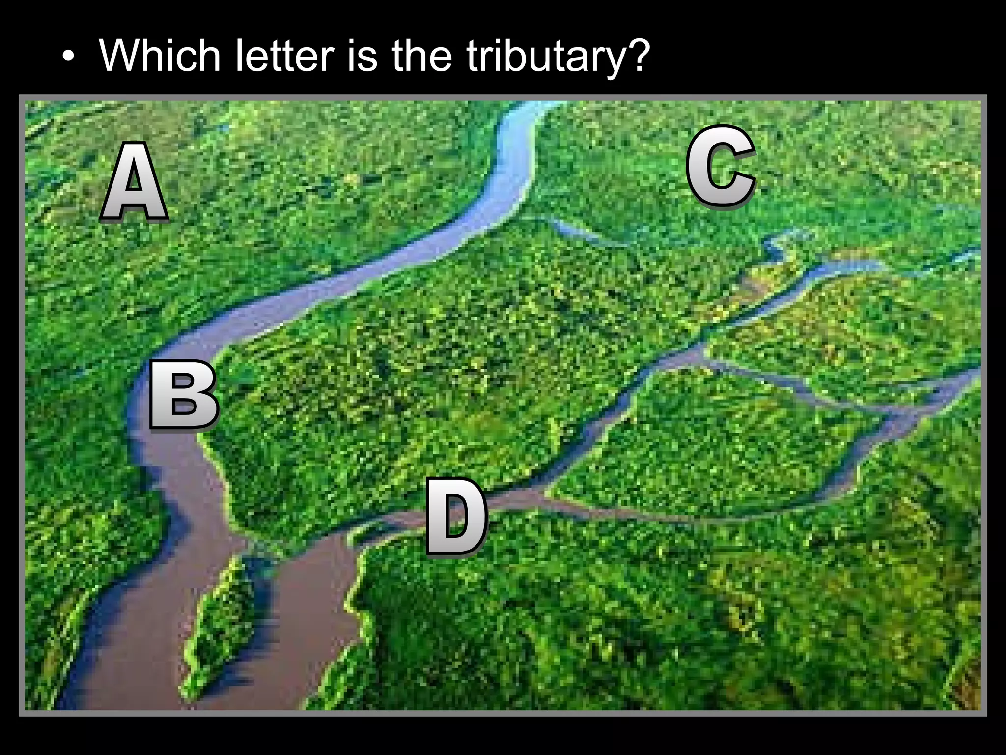 • Which letter is the tributary?
 