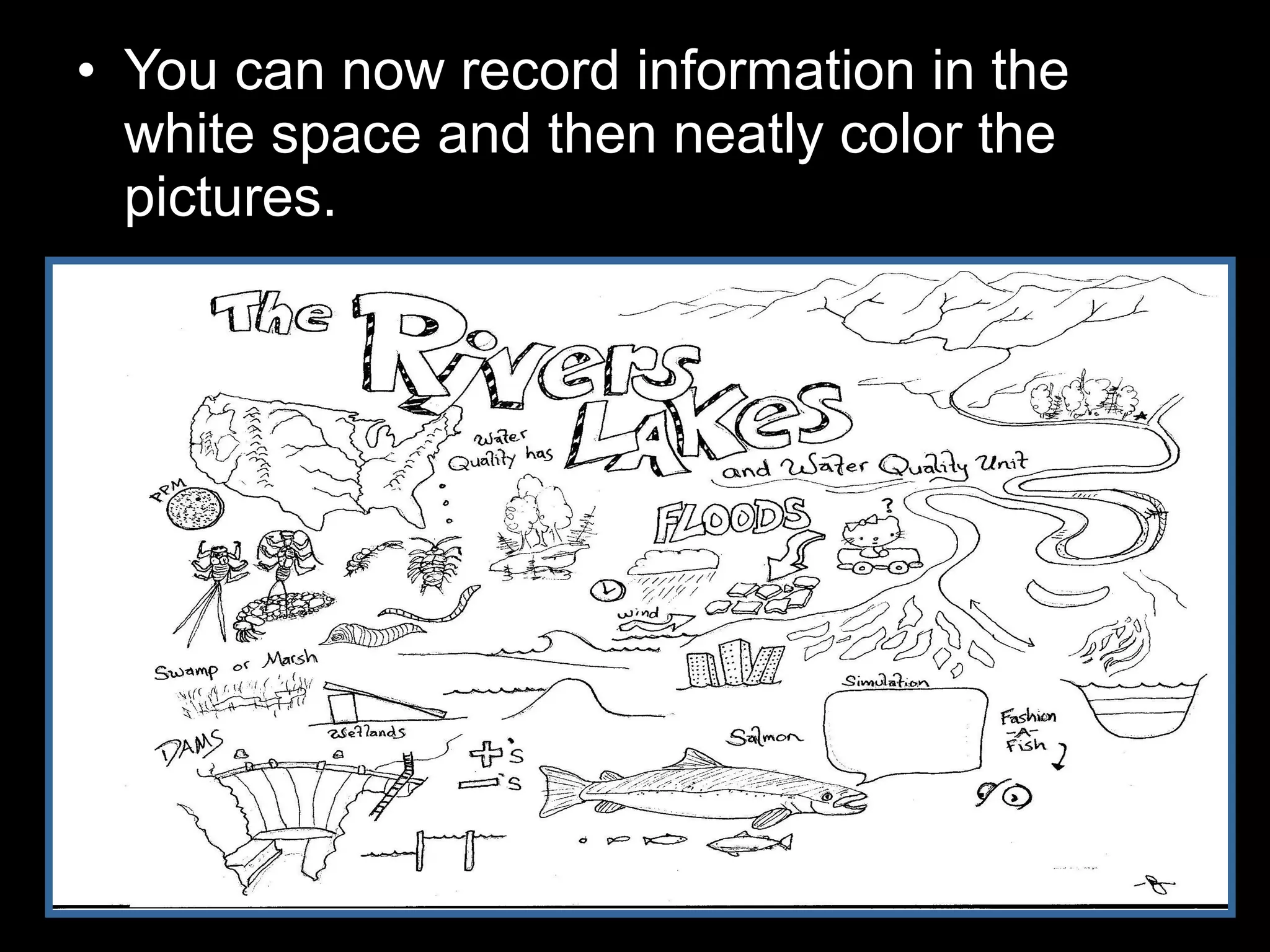 • You can now record information in the
white space and then neatly color the
pictures.
 