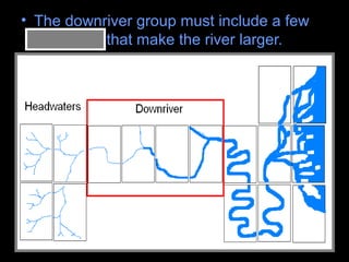 • The downriver group must include a few
tributaries that make the river larger.
 