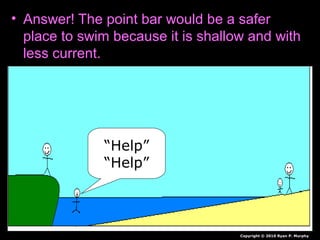 • Answer! The point bar would be a safer
place to swim because it is shallow and with
less current.
“Help”
“Help”
Copyright © 2010 Ryan P. Murphy
 