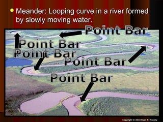 Meander: Looping curve in a river formedMeander: Looping curve in a river formed
by slowly moving water.by slowly moving water.
Copyright © 2010 Ryan P. Murphy
 