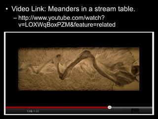 • Video Link: Meanders in a stream table.
– http://www.youtube.com/watch?
v=LOXWqBoxPZM&feature=related
 