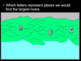 • Which letters represent places we would
find the largest rivers.
 