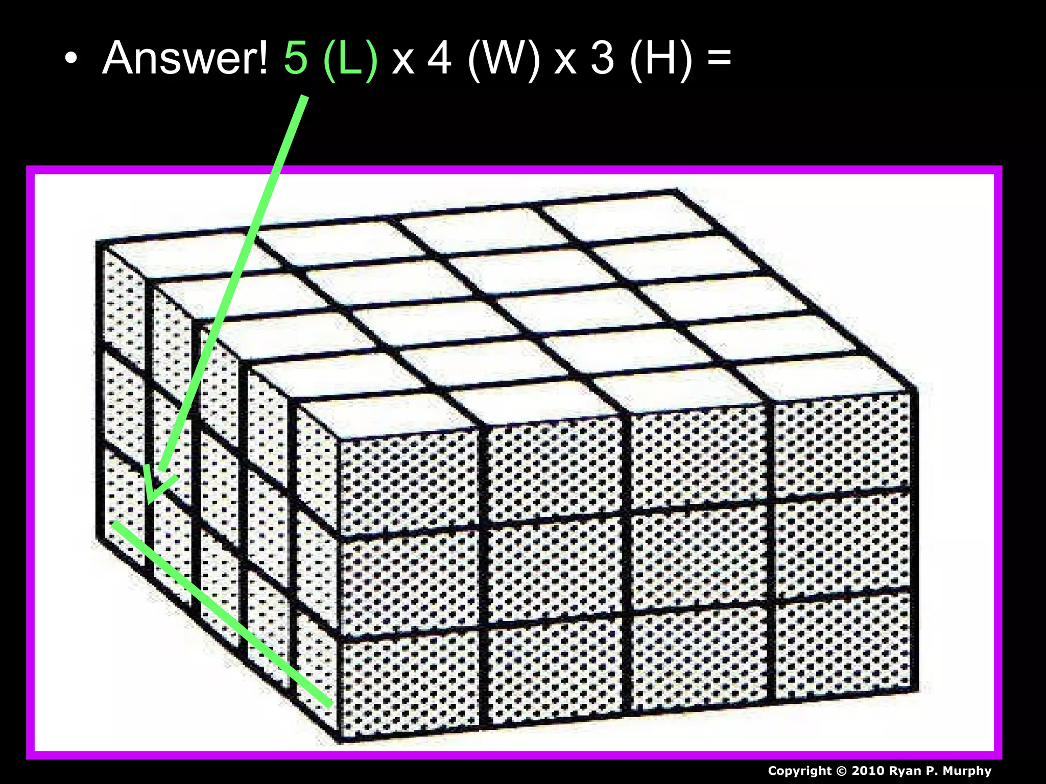 • Answer! 5 (L) x 4 (W) x 3 (H) =
Copyright © 2010 Ryan P. Murphy
 