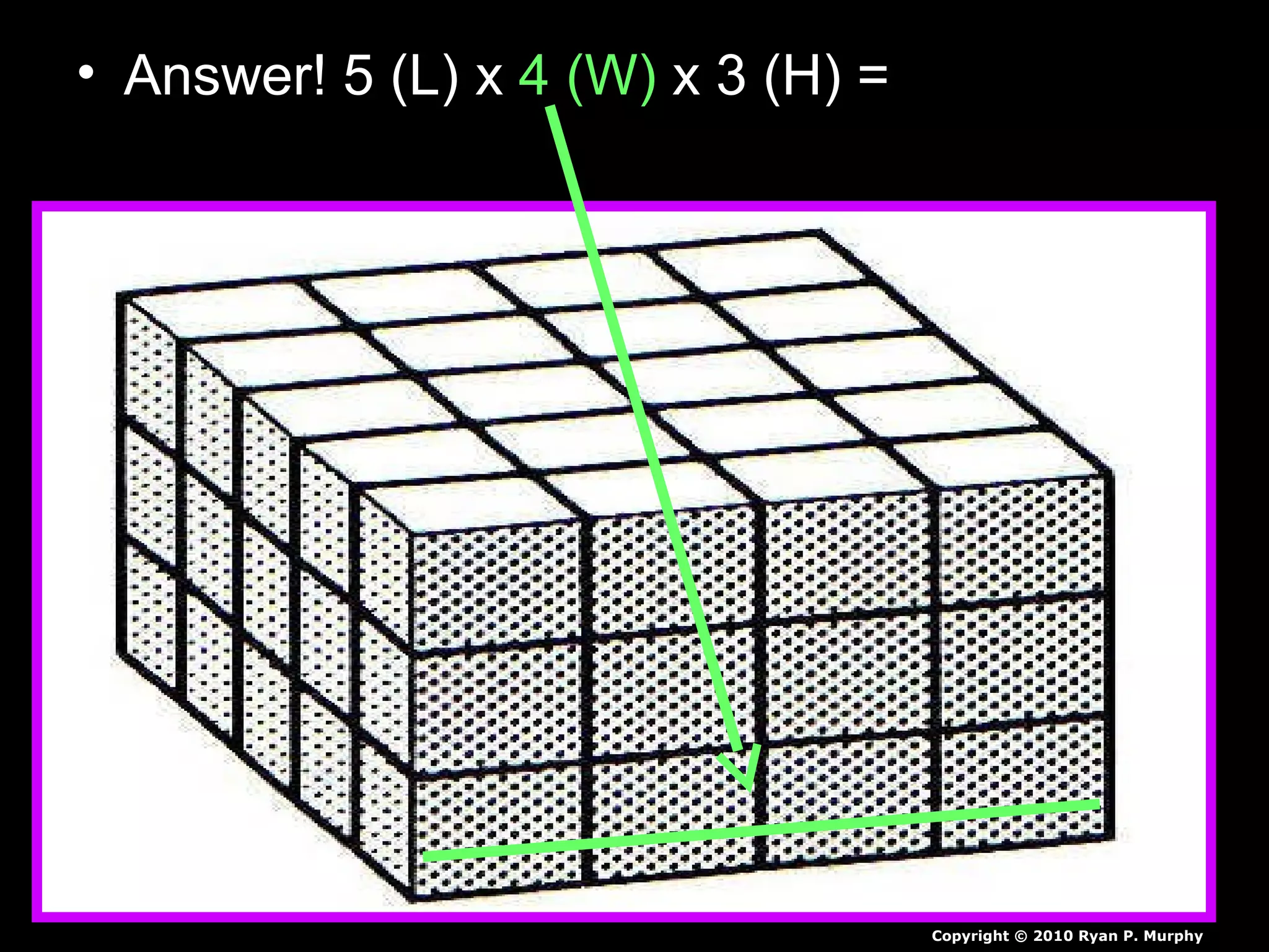 • Answer! 5 (L) x 4 (W) x 3 (H) =
Copyright © 2010 Ryan P. Murphy
 