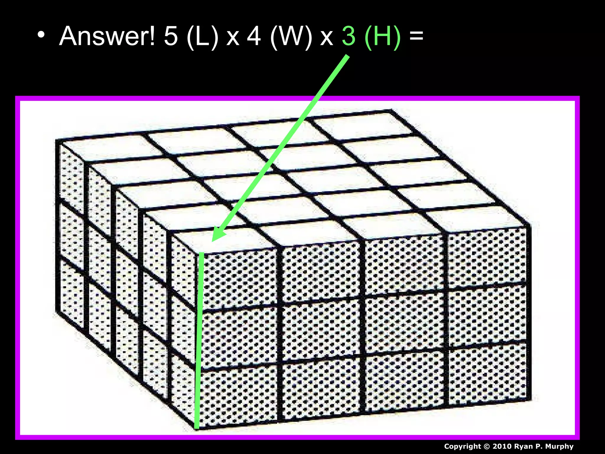 • Answer! 5 (L) x 4 (W) x 3 (H) =
Copyright © 2010 Ryan P. Murphy
 
