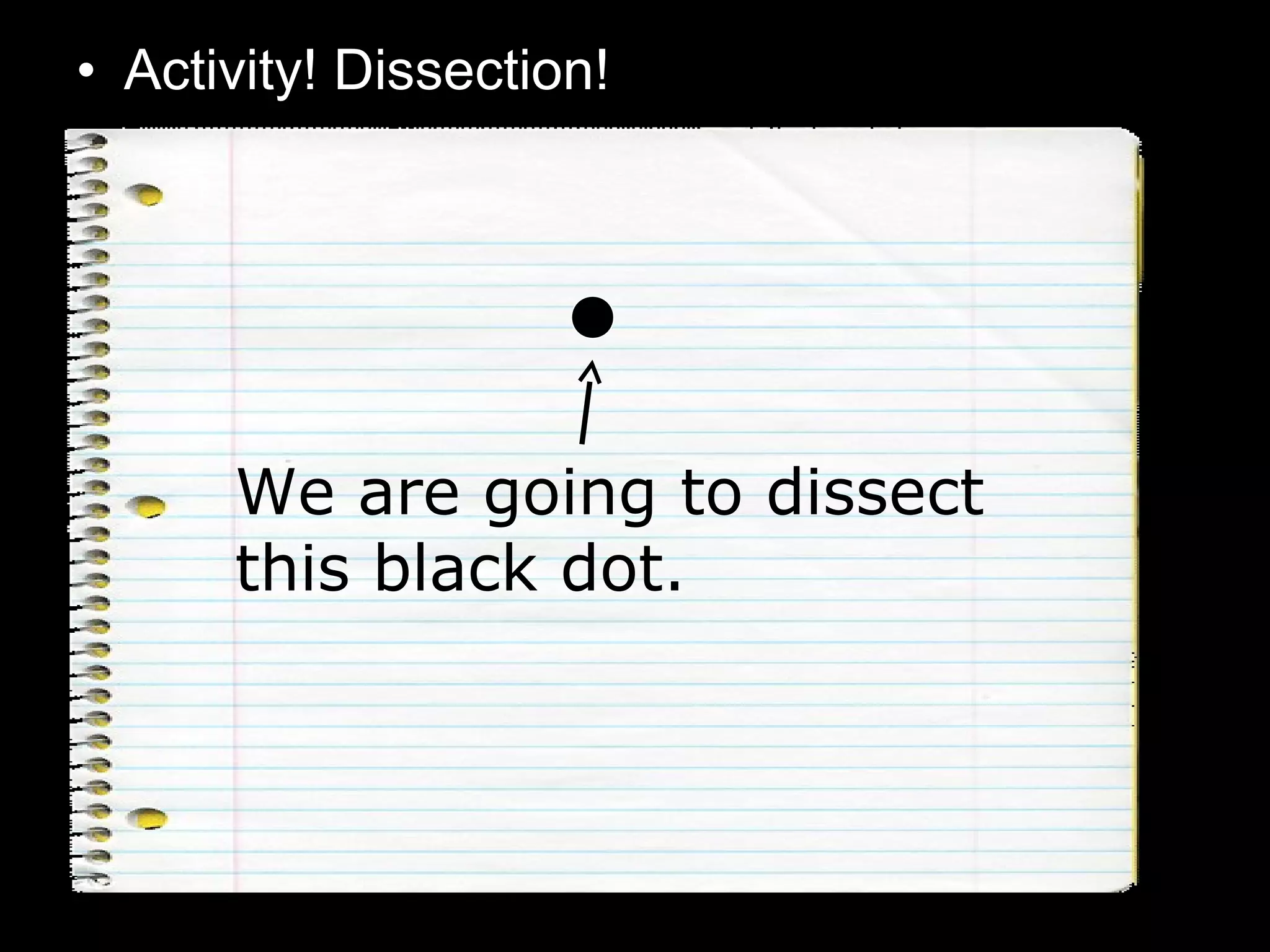• Activity! Dissection!
We are going to dissect
this black dot.
 