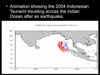 • Animation showing the 2004 Indonesian
Tsunami traveling across the Indian
Ocean after an earthquake.
 