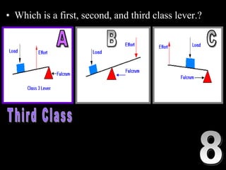 • Which is a first, second, and third class lever.?
 