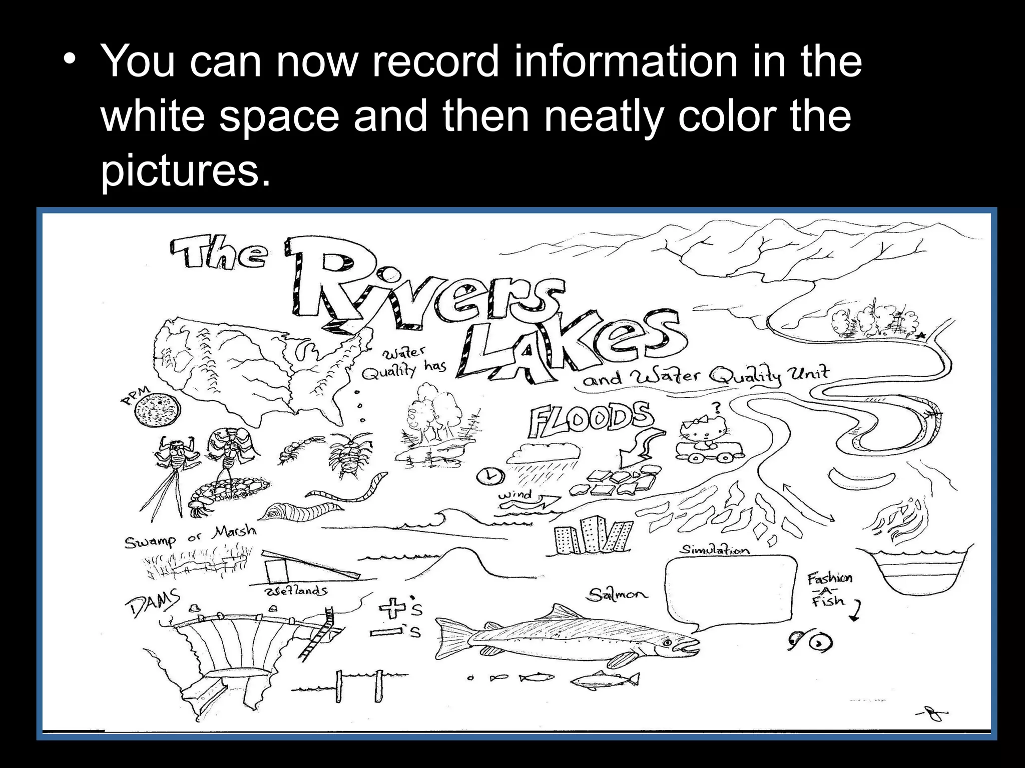 • You can now record information in the
white space and then neatly color the
pictures.
 