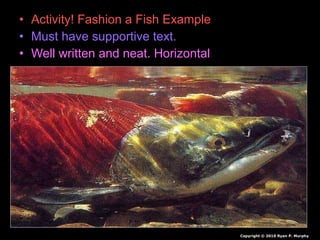 • Activity! Fashion a Fish Example
• Must have supportive text.
• Well written and neat. Horizontal
Copyright © 2010 Ryan P. Murphy
 