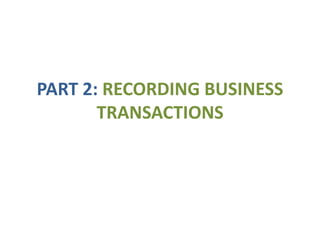 PART 2: RECORDING BUSINESS
TRANSACTIONS
 