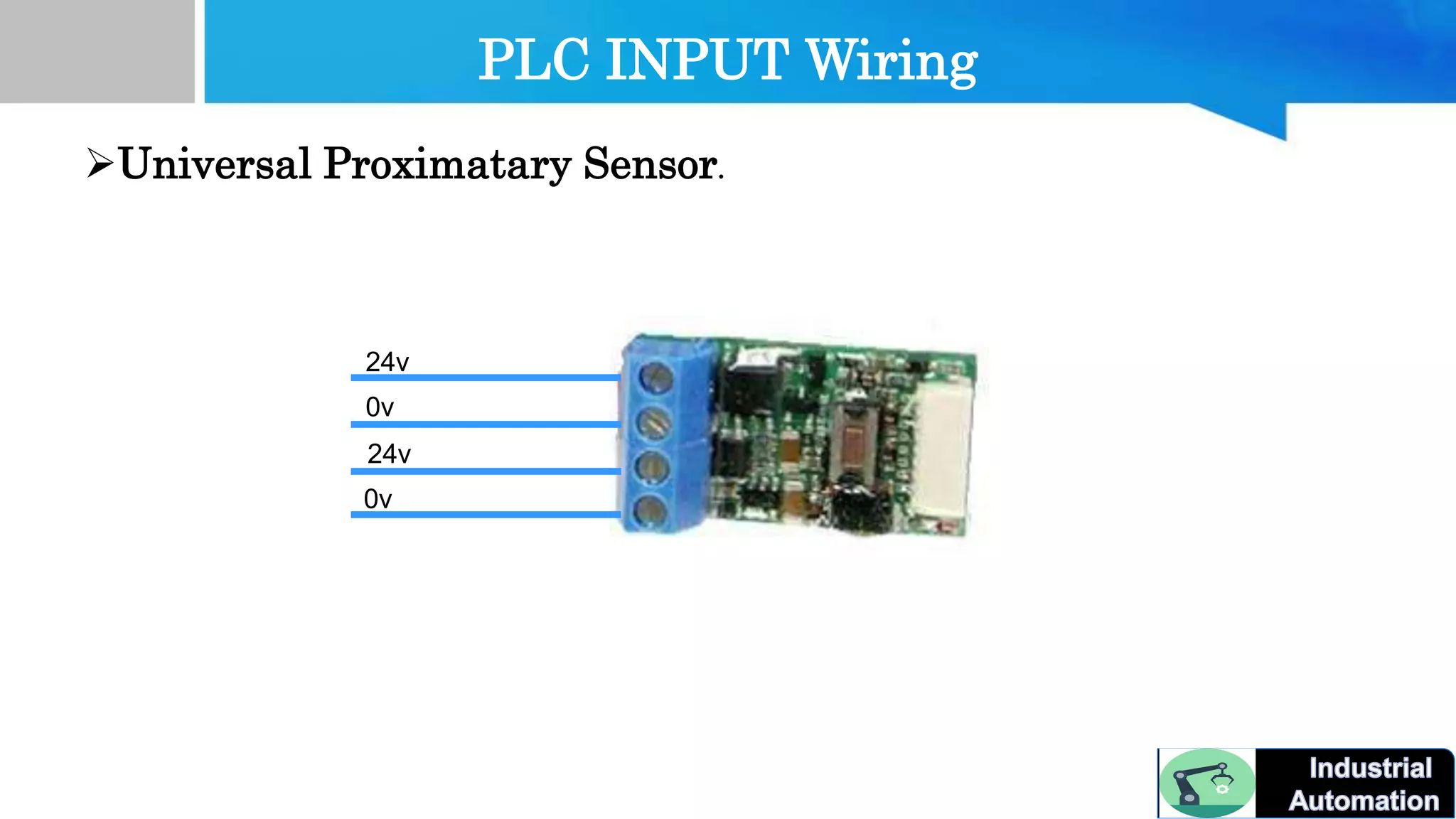 PLC INPUT Wiring
Universal Proximatary Sensor.
24v
0v
24v
0v
 