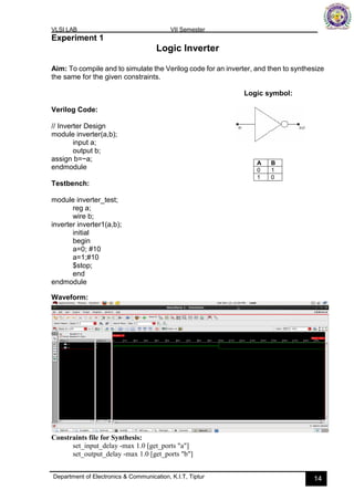 VLSI lab manual Part A, VTU 7the sem KIT-tiptur | PDF
