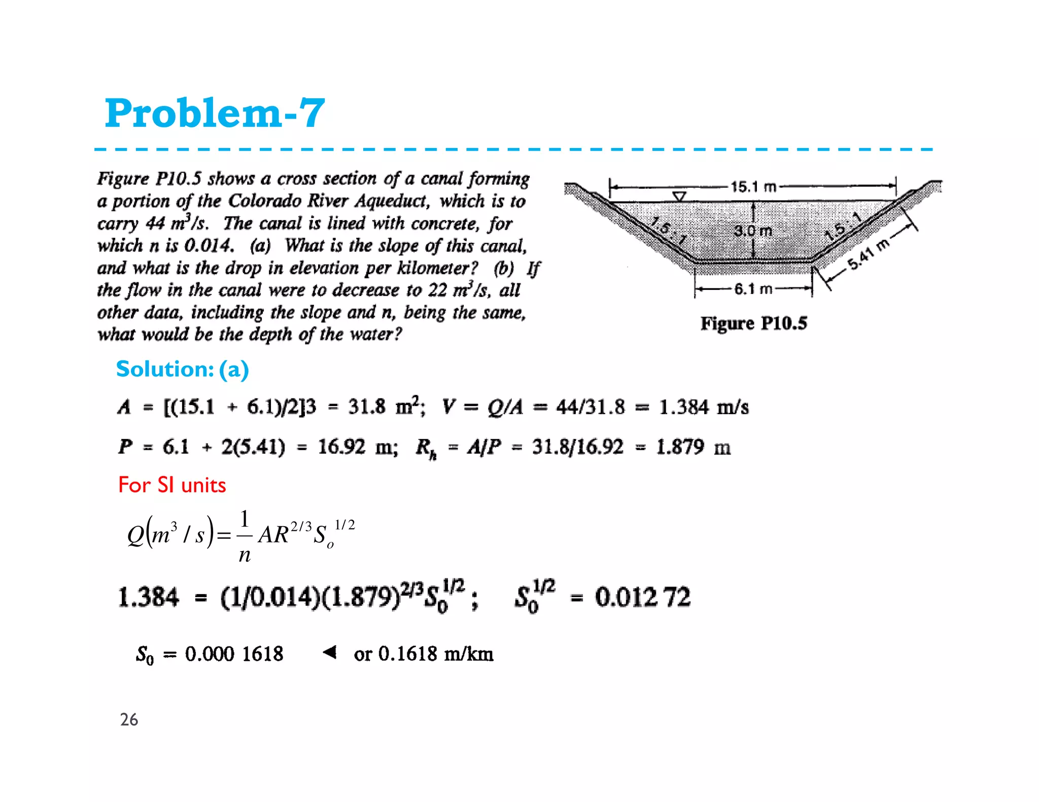 Problem-7
26
( ) 2/13/23 1
/ oSAR
n
smQ =
For SI units
Solution: (a)
 