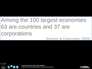 Among the 100 largest economies 63 are countries and 37 are corporations  (Grauwe & Camerman, 2002)  