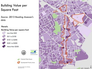 Building Value per
Square Foot
Source: 2013 Reading Assessor’s
data
 