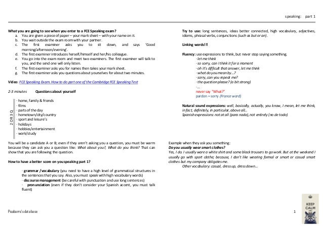 Part 1 Speaking FCE General Questions
