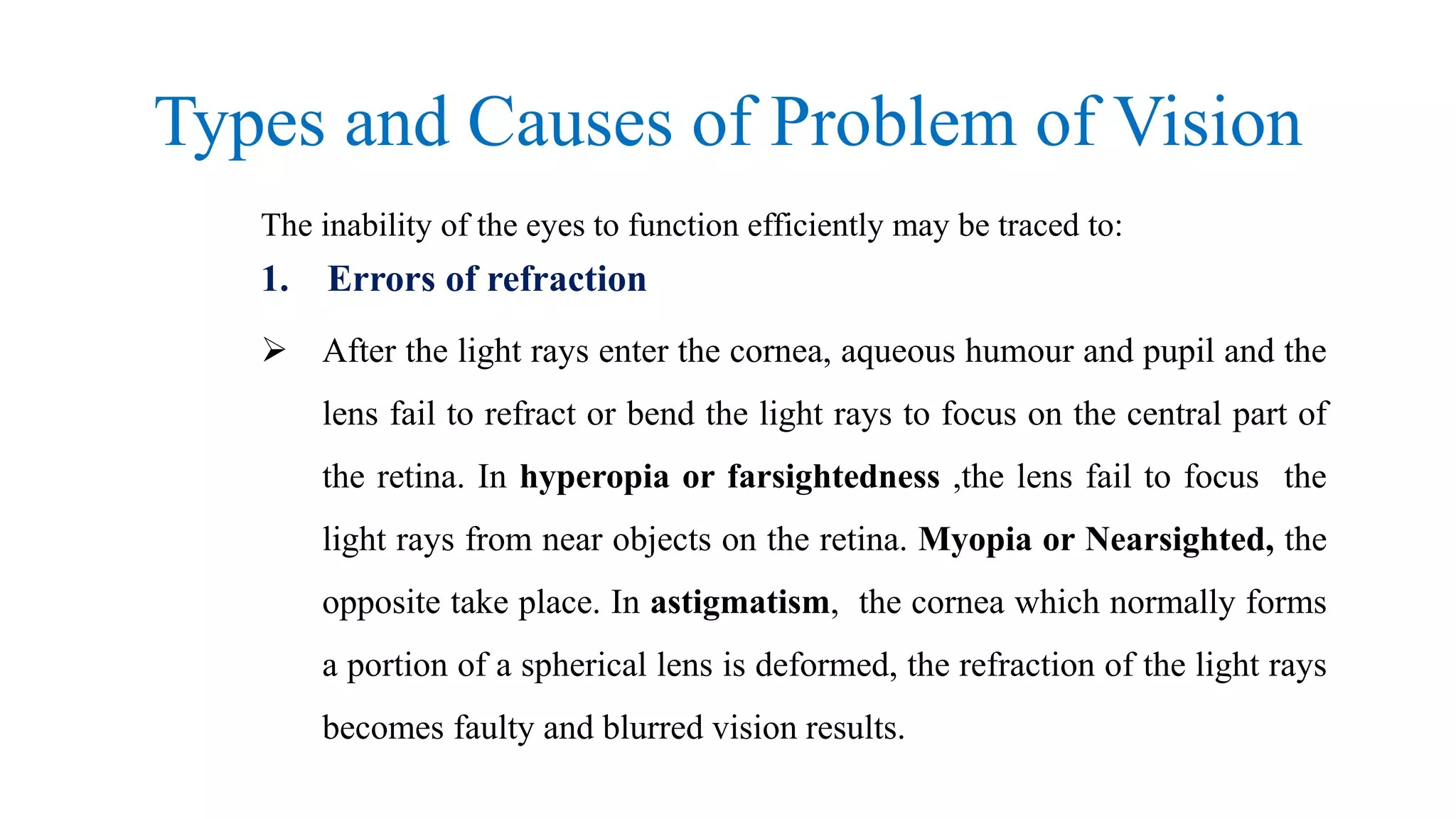Vision Problems Light Rays Blindness and Low Vision | PPTX