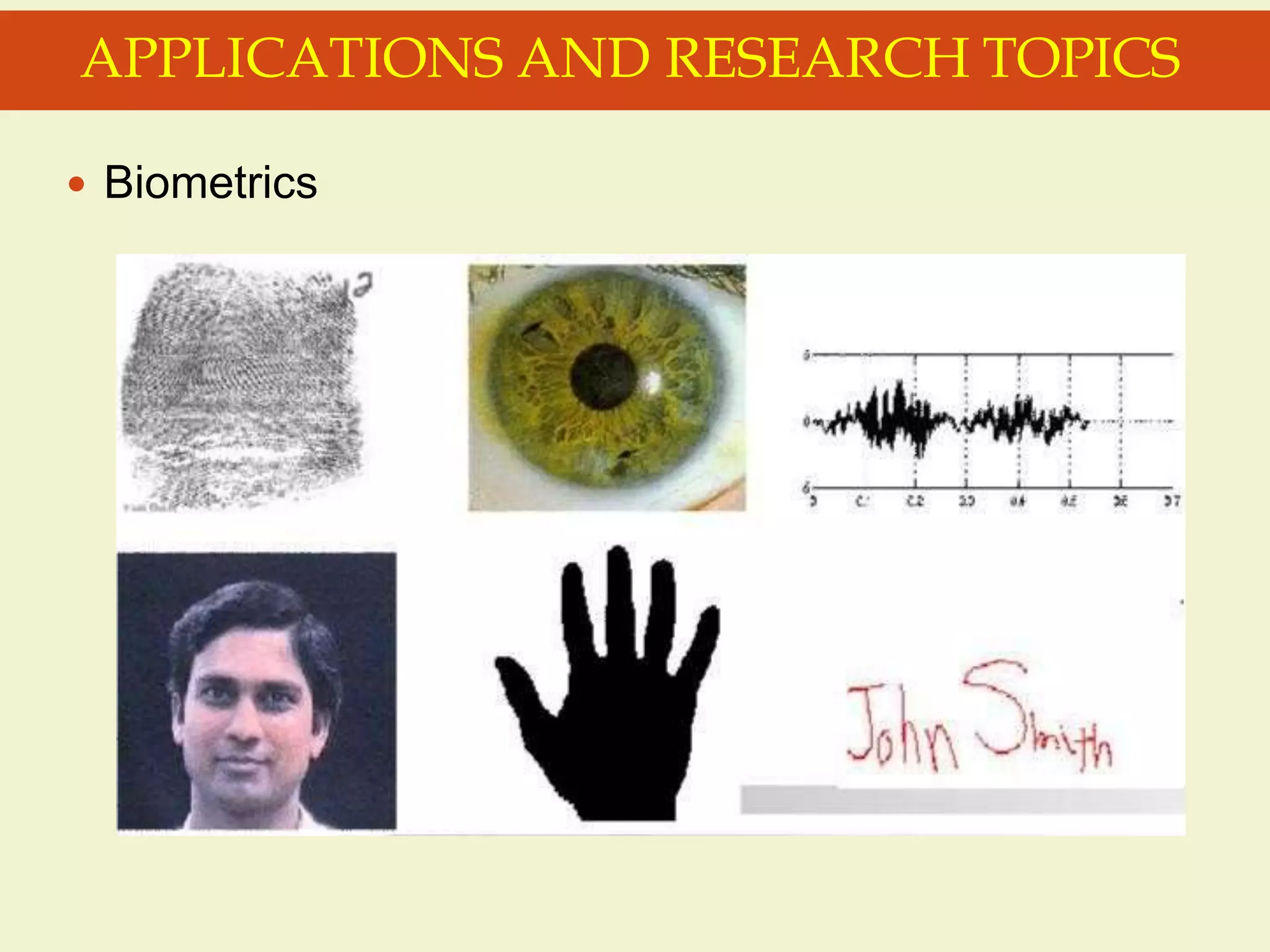  Biometrics
APPLICATIONS AND RESEARCH TOPICS
 