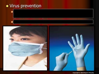  Virus prevention
 Minimize contact with reservoir animal
(birds, mice, etc.)
 Minimize person to person contact
Copyright © 2010 Ryan P. Murphy
 