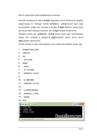 Part 13: Penggunaan Tipe Data Real | PDF