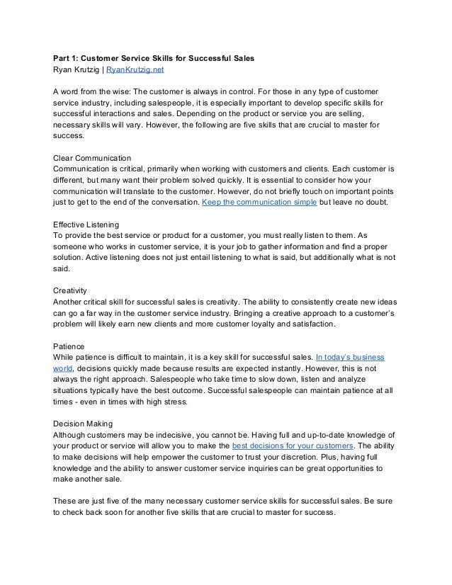 part 1 customer service skills for successful sales important customer service skills