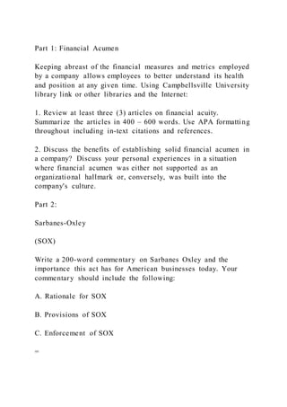 Part 1 Financial AcumenKeeping abreast of the financial measure | PDF