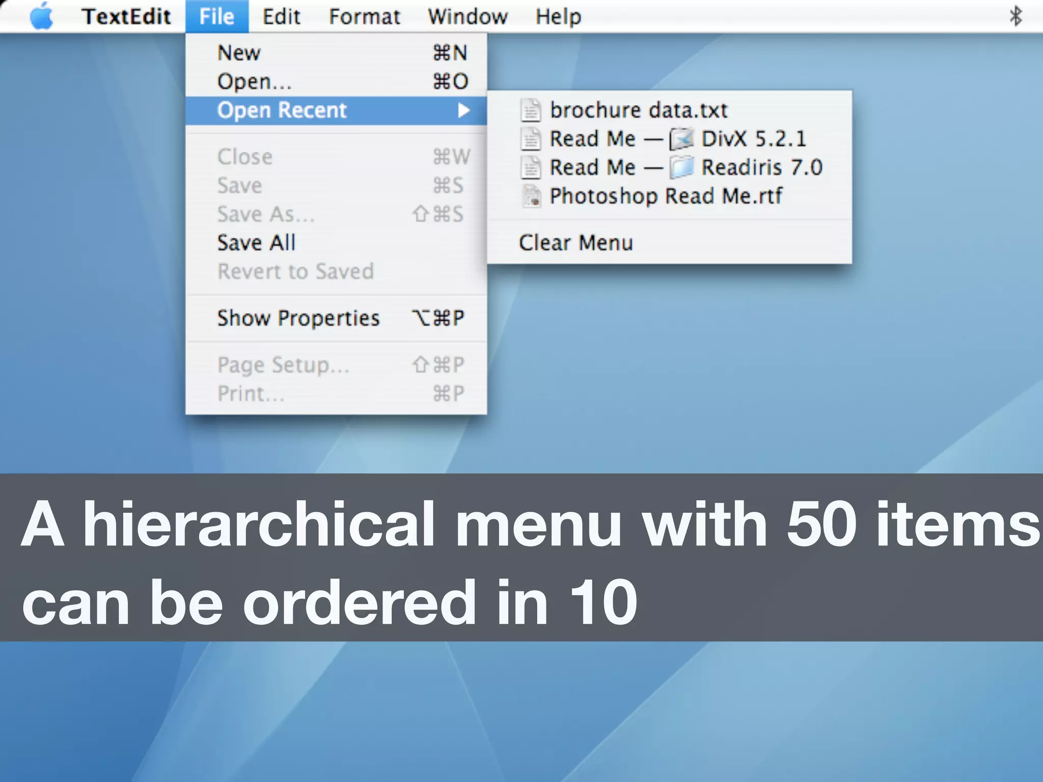 A hierarchical menu with 50 items
can be ordered in 10
 