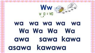 Ww
wa wa wa wa wa
Wa Wa Wa Wa
awa sawa kawa
asawa kawawa
 