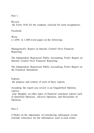 Part 1Review the Form 10-K for the company selected for team a | PDF
