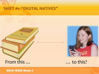SHIFT #1: “DIGITAL NATIVES”




From this …                   … to this?
 EDUC W200 Week 2
 
