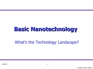 Basic Nanotechnology   What’s the Technology Landscape? 